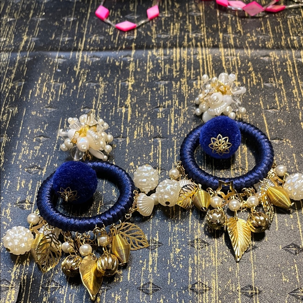 Elegant Gold and Blue Dangle Earrings
